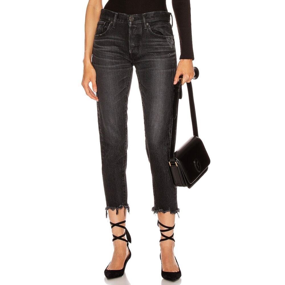 MOUSSY VINTAGE Staley Tapered Straight Leg Jeans Women 26 Black Cropped Distress